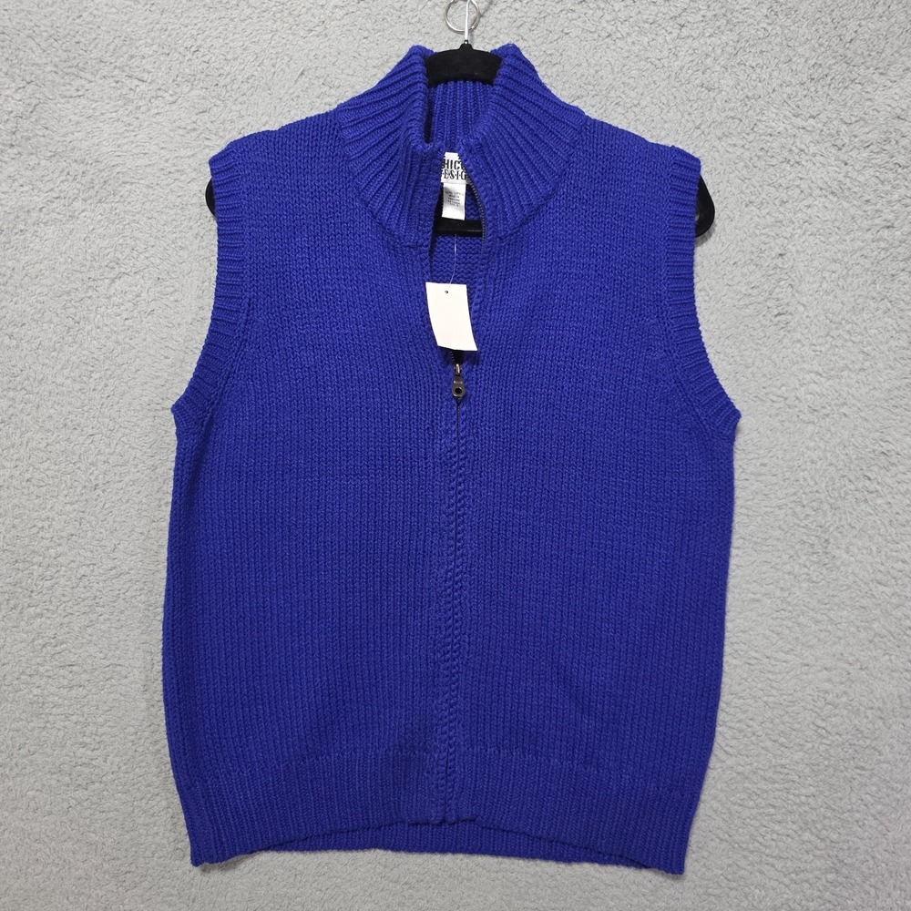 Chico's Design Full Zip Sleevless Sweater Blue Womens Size 3 Cotton Large? Vtg